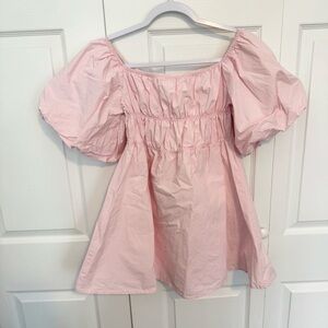 The Truffle Nantucket Pink Off-Shoulder Puff Sleeve Mini Dress Sz XS/SMALL